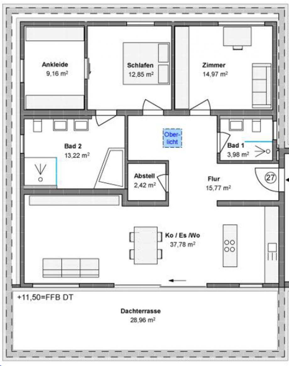 Grundriss 1 Penthousewohnung Graben-Neudorf
