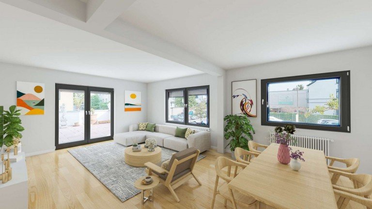 Wohnzimmer (Staging-Bild) Bruchsal Wohnung Attraktive 2-3 Zimmerwohnung in Bruchsal mit atemberaubender Terrasse zu verkaufen!